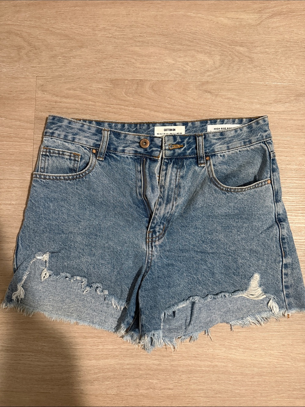 Cotton On Light Blue Distressed High-Rise Jean Shorts